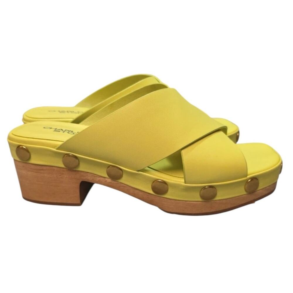 Charlotte Stone Amos Studded Chartreuse Yellow Platform Clog Sandals Size 7 - Picture 3 of 11